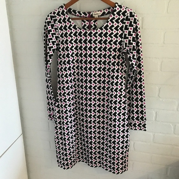 NWOT Hatley Mini dress Geometric Retro Long sleeve Black/white/magenta Size S - Picture 5 of 11